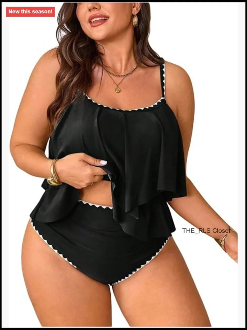 Women's Plus Size 2 Piece Tankini Swimsuit Ruffle Cami Top Bikini Set